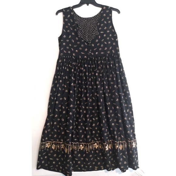 Vintage Dilly's Women's Black 100% Cotton Floral Dress XS Hand Made In USA - Picture 2 of 9